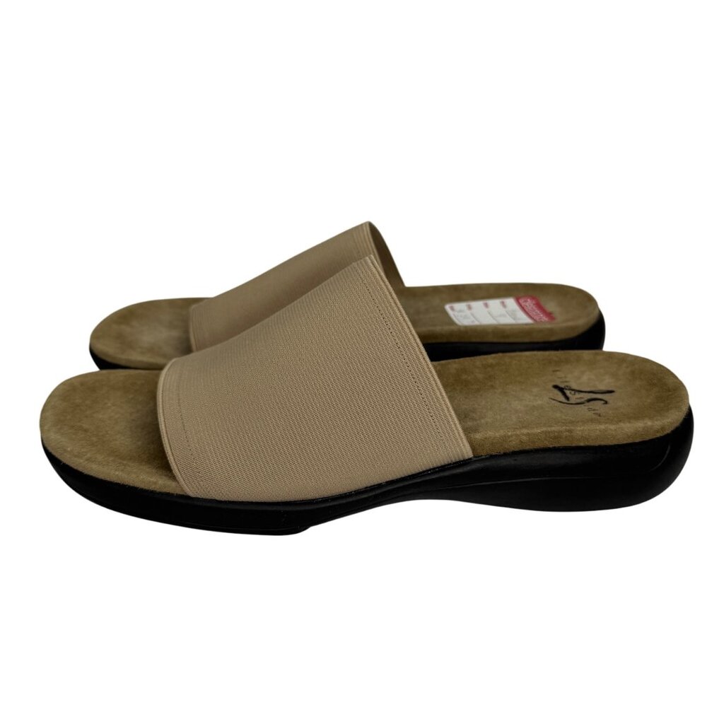 Vintage Y2K Square Toe Life Stride Comfort Stretchy Wide‎ Strap Tan Sandals 8M - Picture 4 of 8